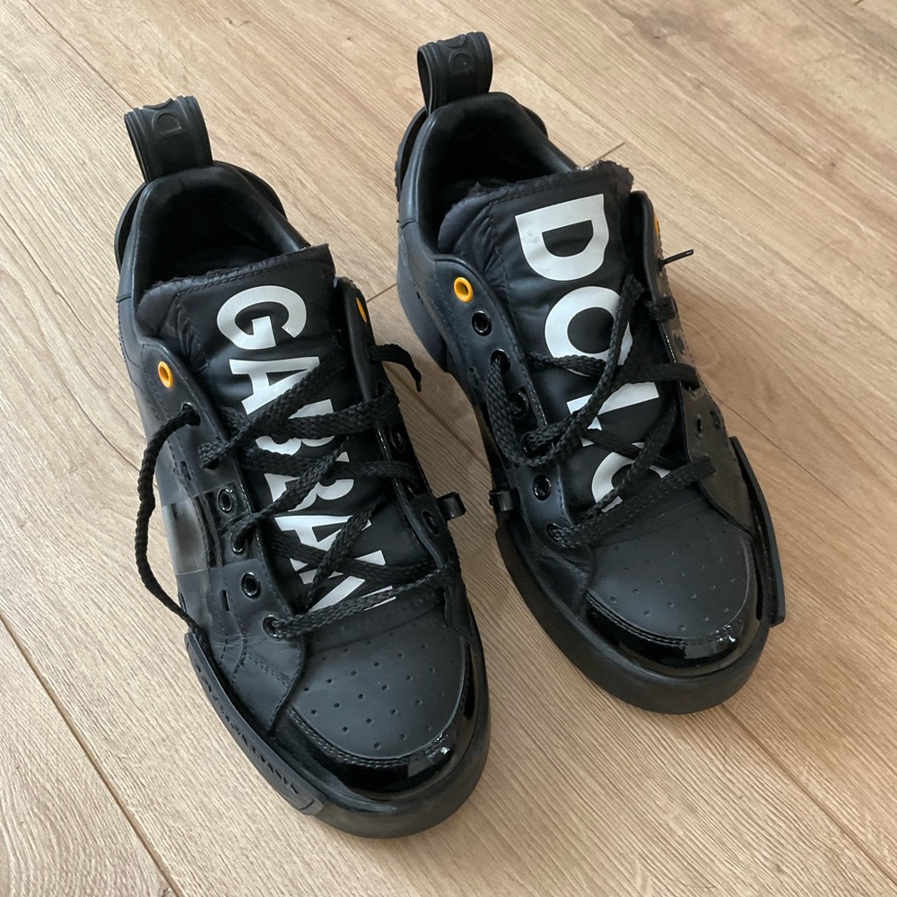 Dolce & Gabbana Portofino Sneakers Leather Patent Leather Black White